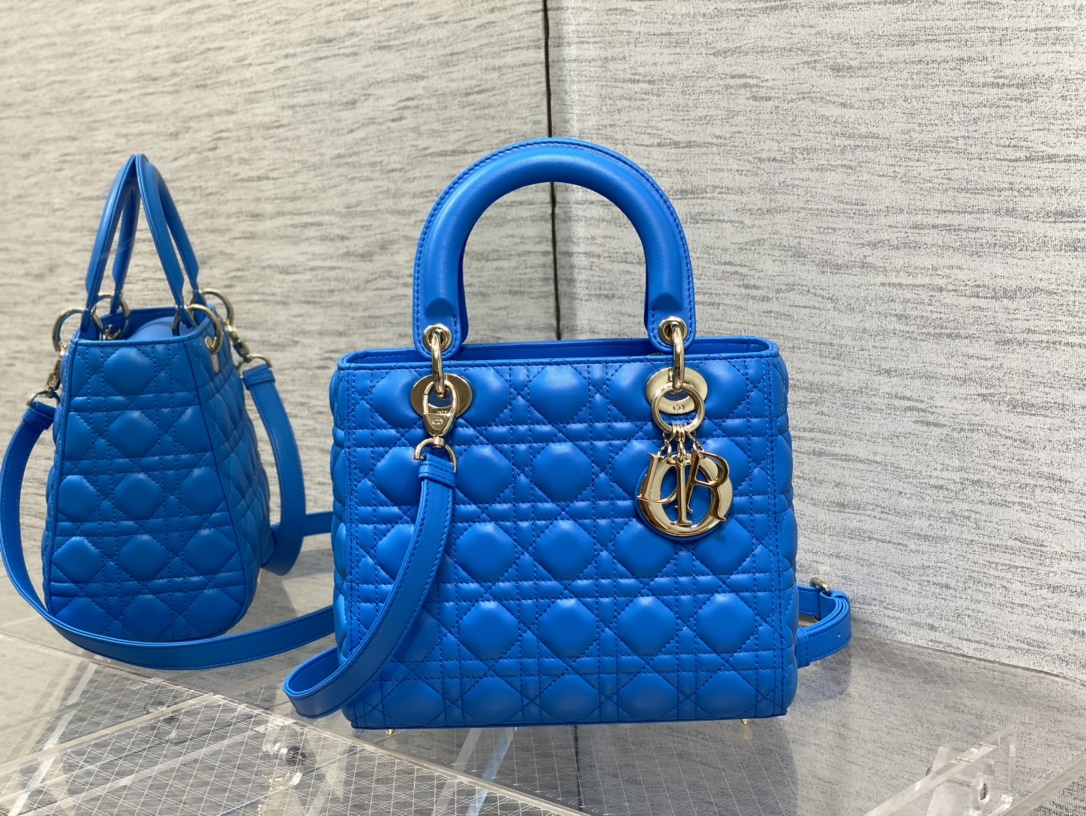 Medium Lady Dior Bag Blue Cannage Lambskin